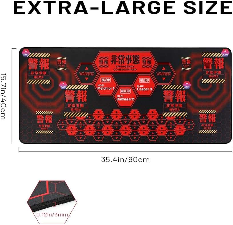 Mouse Pad, Neon Genesis Evangelion 'Alert' Design 35.4"x15.7" Big Mouse Pad - Featuring MAGI System & Emergency Warning Graphics for EVA Fans - Image 6