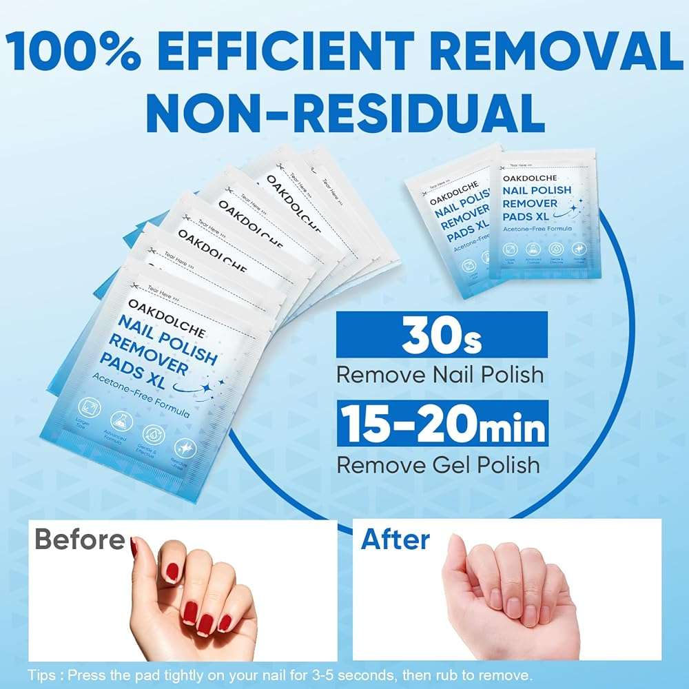 OAKDOLCHE Extra Large Nail Polish Remover Pads(12×12cm), Acetone-free Nail Polish Remover Wipes, Easily & Quickly, Professional Individually Wrapped Wet Wipes for Home & Salon Supplies, 40 PCS - Image 5