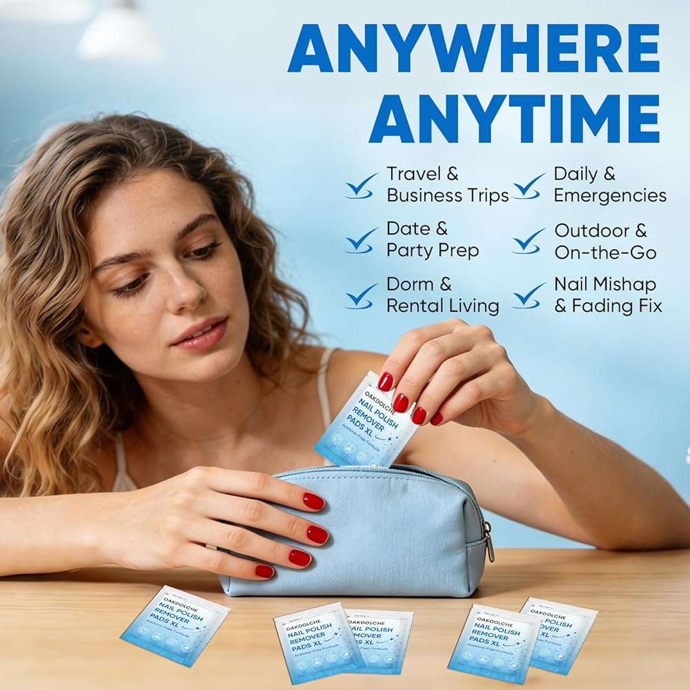 OAKDOLCHE Extra Large Nail Polish Remover Pads(12×12cm), Acetone-free Nail Polish Remover Wipes, Easily & Quickly, Professional Individually Wrapped Wet Wipes for Home & Salon Supplies, 40 PCS - Image 7