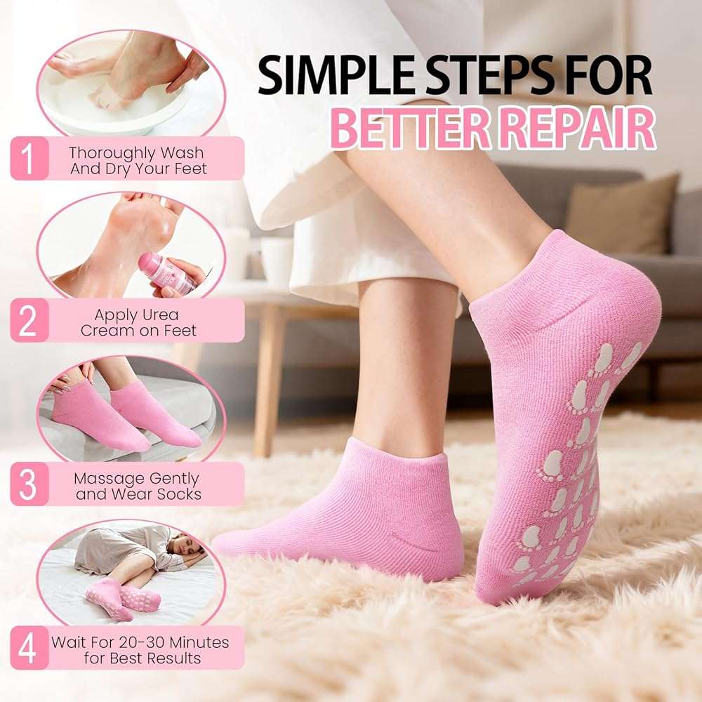 Silicone Moisturizing Socks with Foot Cream- 2 in 1 Gel Socks & Foot Cream for Dry Feet, Foot Care Moisturizing Socks for Dry Cracked Feet Women - Image 8