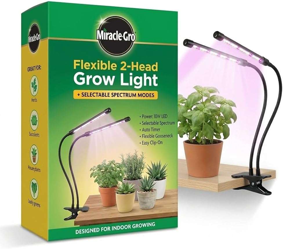 Miracle-Gro, Grow Light for Indoor Plants - 10W LED, Flexible 2-Head, Selectable Spectrum for Indoor Plants, Seeds, Herbs, Flowers, Plug-in Anywhere for Any Plant - Image 1