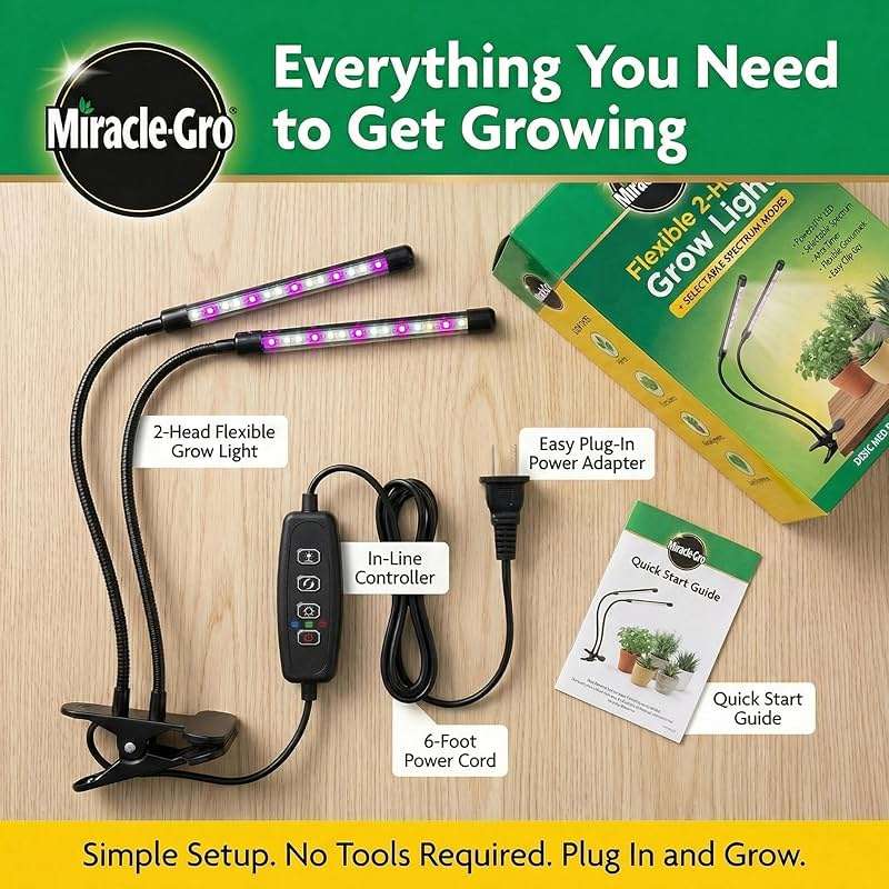 Miracle-Gro, Grow Light for Indoor Plants - 10W LED, Flexible 2-Head, Selectable Spectrum for Indoor Plants, Seeds, Herbs, Flowers, Plug-in Anywhere for Any Plant - Image 3