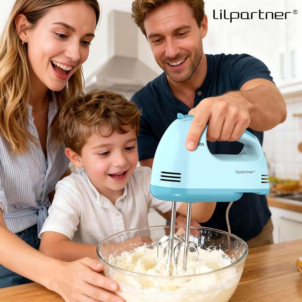 LILPARTNER Hand Mixer Electric, Ultra Power Kitchen Hand Mixer With 7-Speed & 5 Stainless Steel Accessories for Whipping Dough, Cream, Cake, Dishwasher Safe, Blue - Image 2