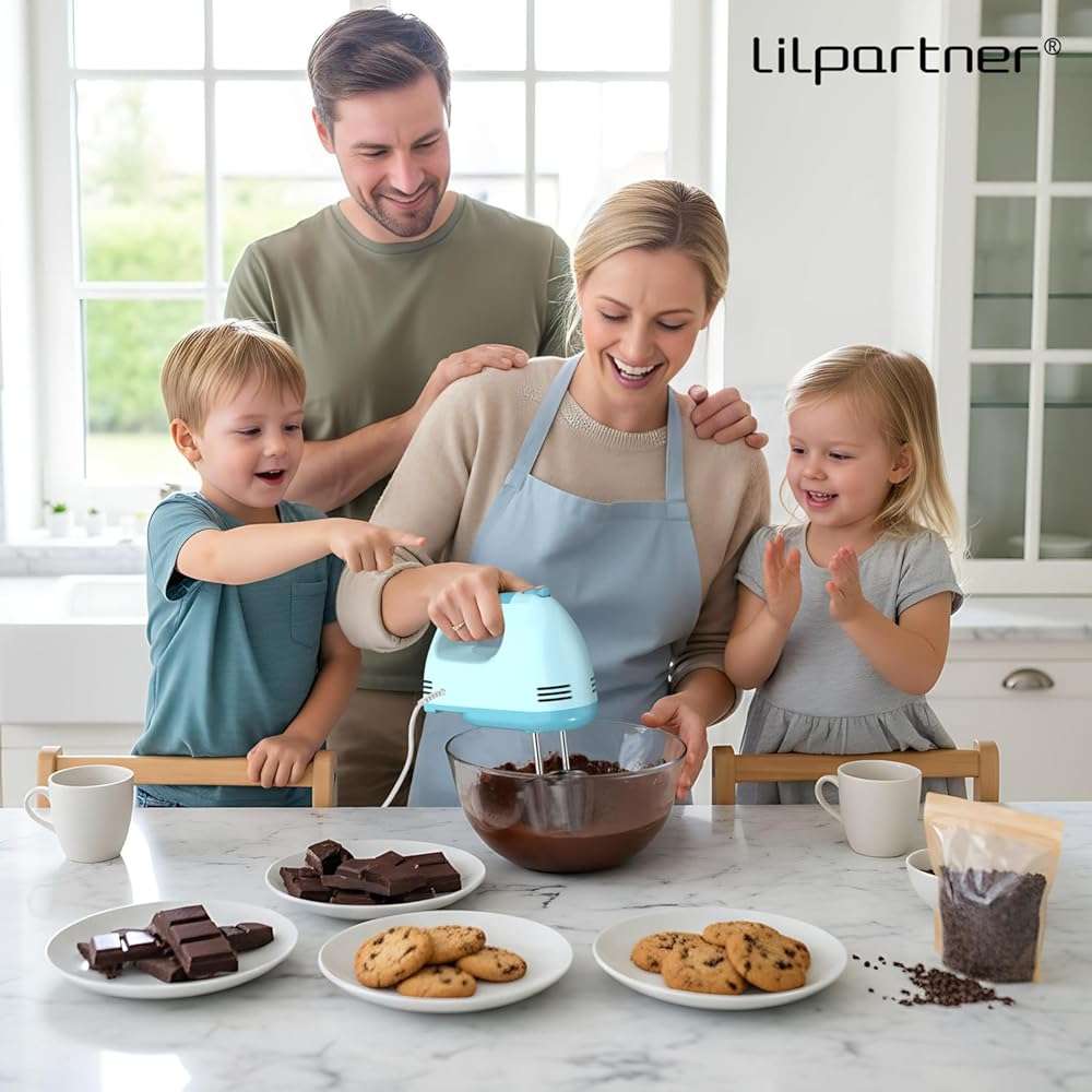 LILPARTNER Hand Mixer Electric, Ultra Power Kitchen Hand Mixer With 7-Speed & 5 Stainless Steel Accessories for Whipping Dough, Cream, Cake, Dishwasher Safe, Blue - Image 4
