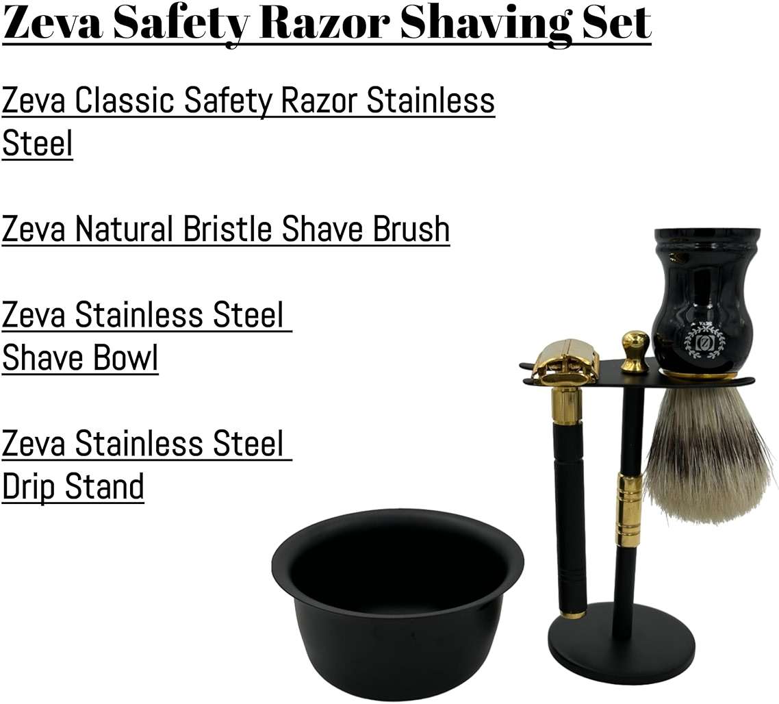 Men Safety Razor Vintage Shaving Gift Set | Butterfly Open DE Safety Razor, Stainless Steel Stand & Bowl, Natural Brush & 10 Blades Black Matte Finish Holiday Gift Idea - Image 2