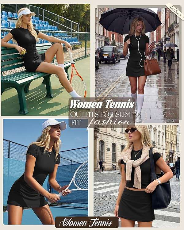 Riyiper Two Piece Skirt Set for Women Workout Shirts Basic Tops Tennis Shorts Skirts Crew Neck Lounge Sets Slim Fit Outfits - Image 2