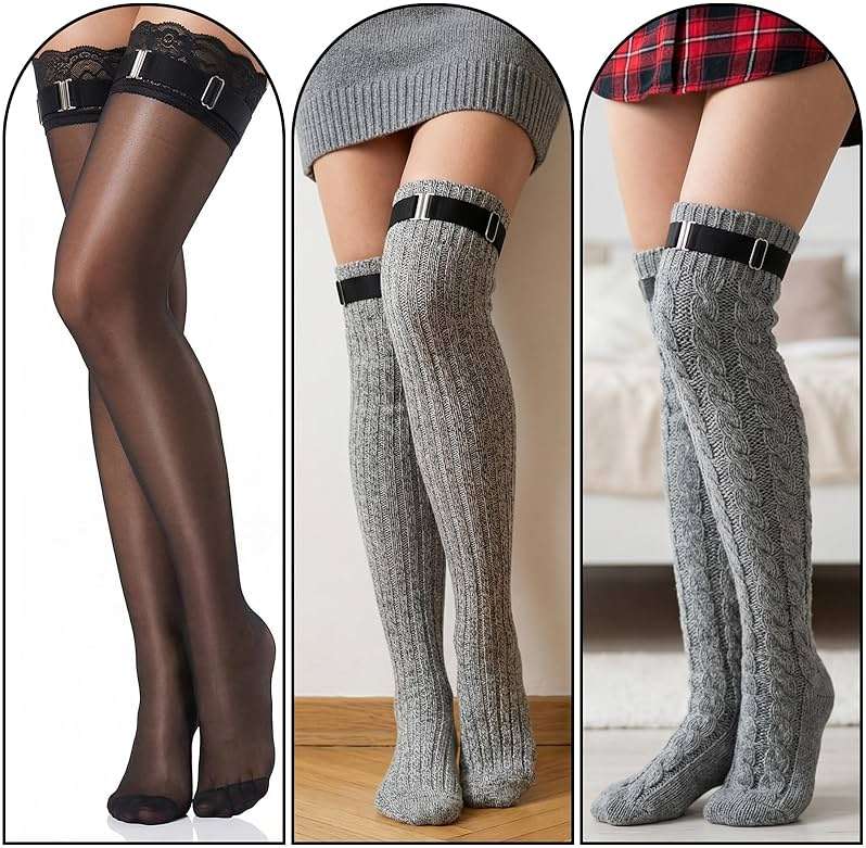 Elegaperma 2 Pairs Leg Garters for Thigh,Black and White Adjustable Garter Belt,Elastic Thigh Garters for Women,Adjustable Stockings Garter with Buckle for Thighs High Socks for Parties and Daily Wear - Image 2
