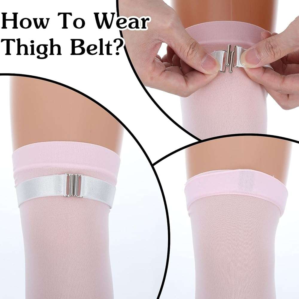 Elegaperma 2 Pairs Leg Garters for Thigh,Black and White Adjustable Garter Belt,Elastic Thigh Garters for Women,Adjustable Stockings Garter with Buckle for Thighs High Socks for Parties and Daily Wear - Image 4