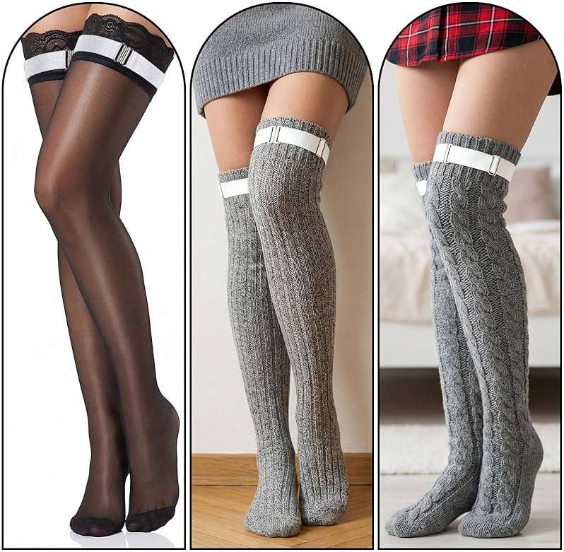 Elegaperma 2 Pairs Leg Garters for Thigh,Black and White Adjustable Garter Belt,Elastic Thigh Garters for Women,Adjustable Stockings Garter with Buckle for Thighs High Socks for Parties and Daily Wear - Image 7