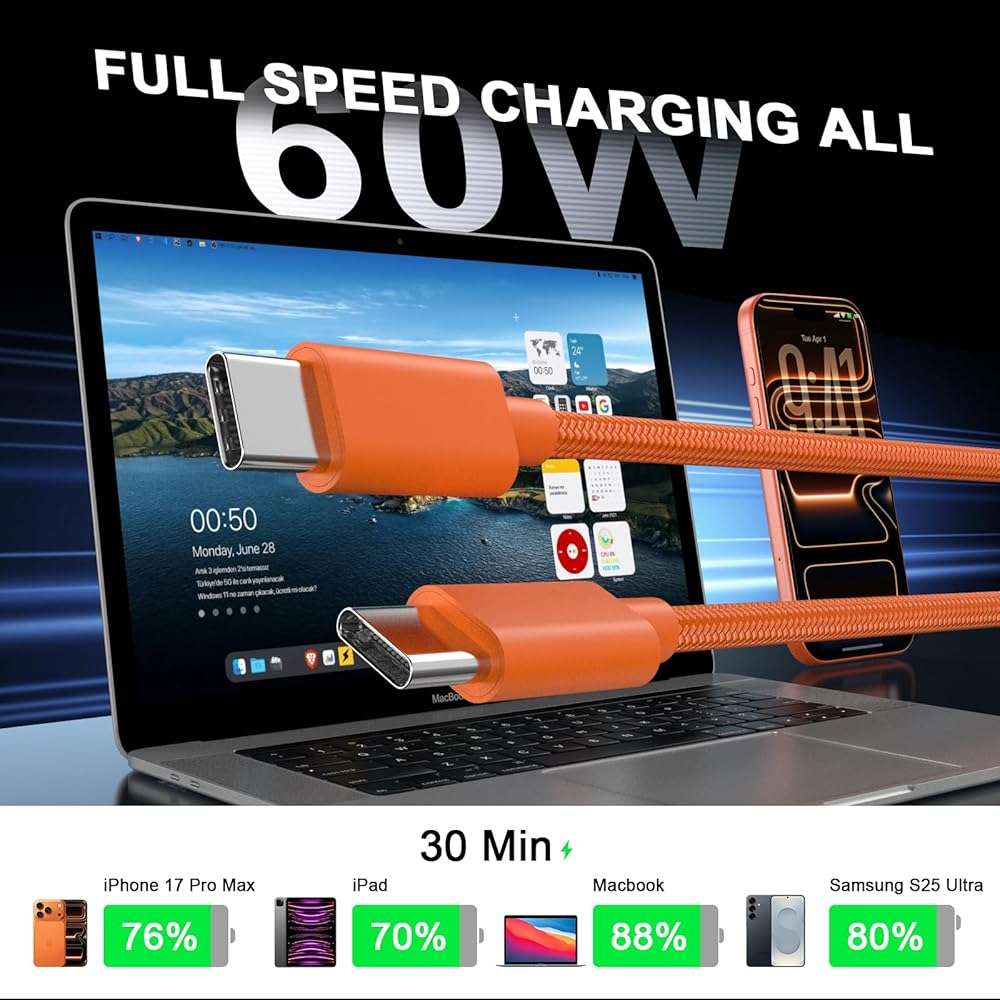 [Apple MFi Certified] USB C to USB C Charging Cable 10ft,Long Type C to C Fast Charger Cord for iPhone 17 Pro Max/17 Air/16 Pro Max/16/15 Plus/15 Pro Max,MacBook Pro 2021/2020/2019/2018,iPad,Galaxy - Image 7
