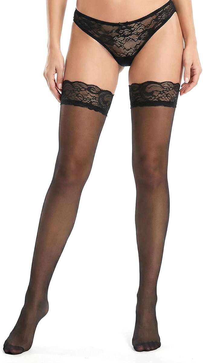 Psiriol Silky Sheer Pantyhose, Women's Thigh High Stockings, Anti-Slip Silicone Stocking, Silicone Lace Top, Thigh High Stockings for Women Hold Up Mesh - Image 8