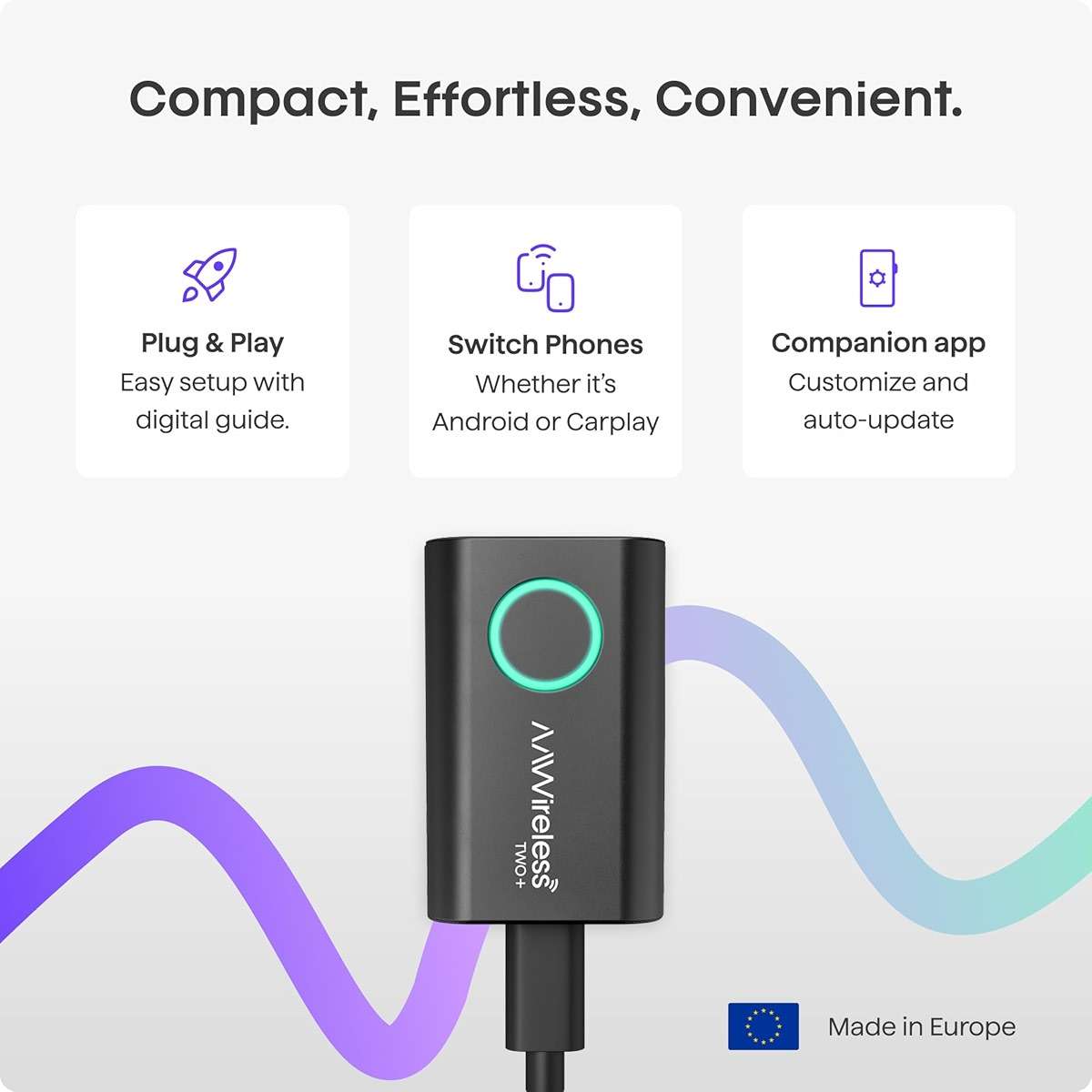 AAWireless TWO+ Compatible with Android Auto & Apple Carplay 2-in-1 Wireless Adapter | Wireless Connection via Bluetooth & WiFi | iPhone X+ & Android 11+ | Multifunctional Button | Made in Europe - Image 7