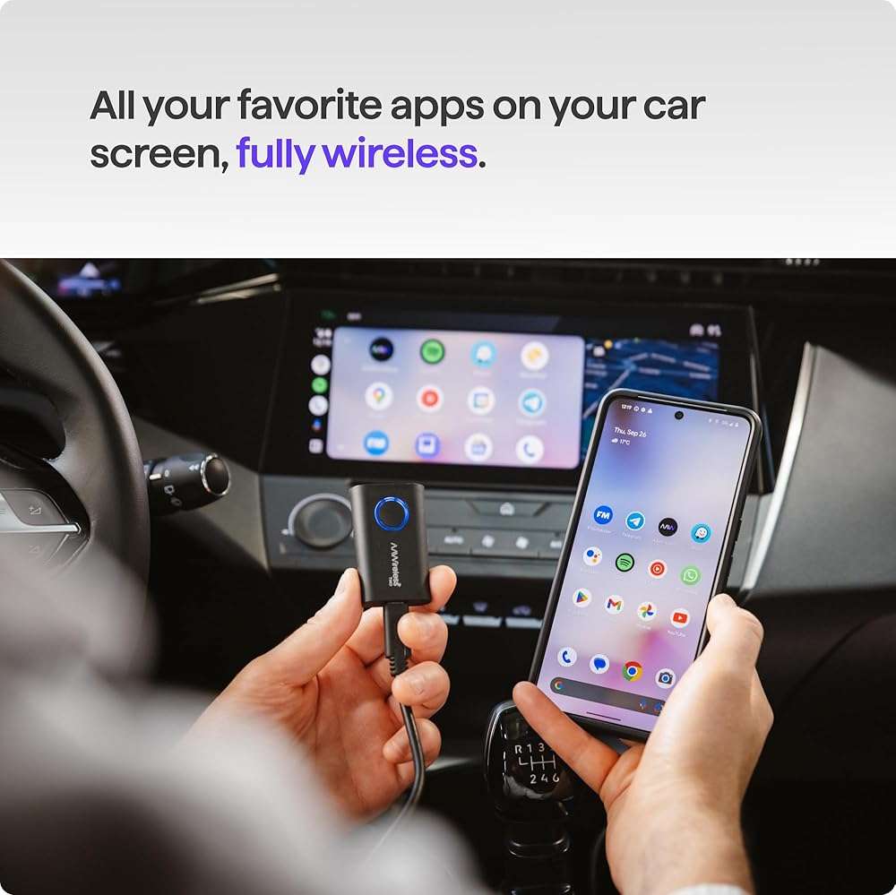AAWireless TWO+ Compatible with Android Auto & Apple Carplay 2-in-1 Wireless Adapter | Wireless Connection via Bluetooth & WiFi | iPhone X+ & Android 11+ | Multifunctional Button | Made in Europe - Image 8