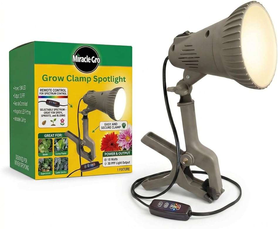Miracle-Gro Indoor Grow Light Clamp Spotlight with Controller | Full Spectrum 15W LED for Plants, Grow Lights for Indoor Plants, LED Grow Lights - Image 1