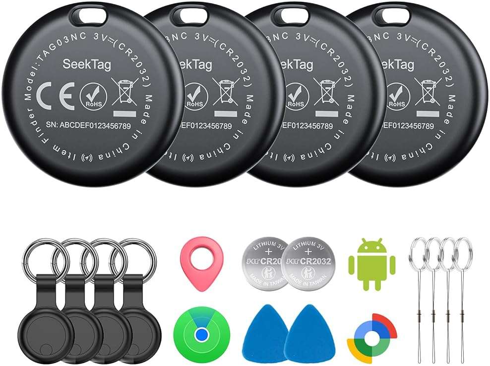 Air Tags for Android,Air Tags-4 Pack Android,Air Tracker Tags with 4 Case,2 Year Battery Life,Google & Apple Find Trackers for Google'S Find Hub App & Apple Find My,IP65 Waterproof Luggage Tracker - Image 1