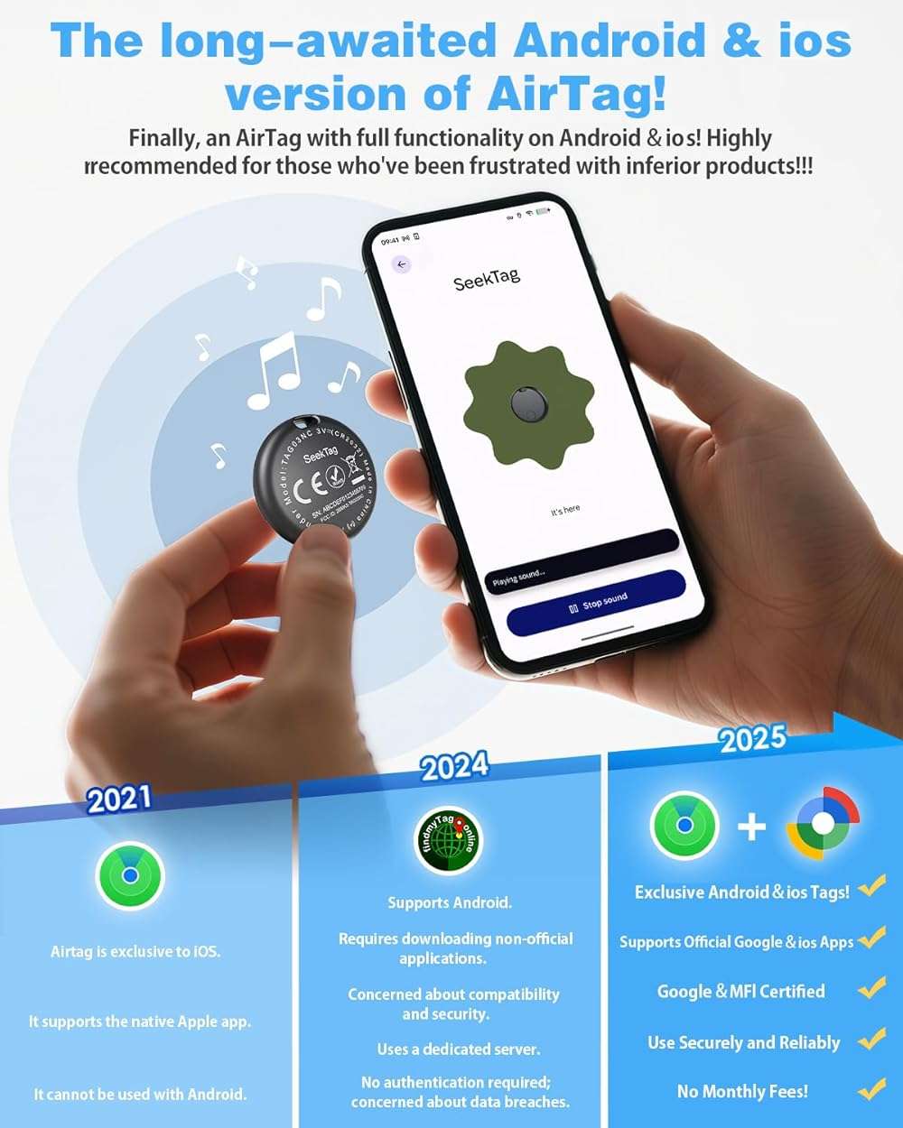 Air Tags for Android,Air Tags-4 Pack Android,Air Tracker Tags with 4 Case,2 Year Battery Life,Google & Apple Find Trackers for Google'S Find Hub App & Apple Find My,IP65 Waterproof Luggage Tracker - Image 2
