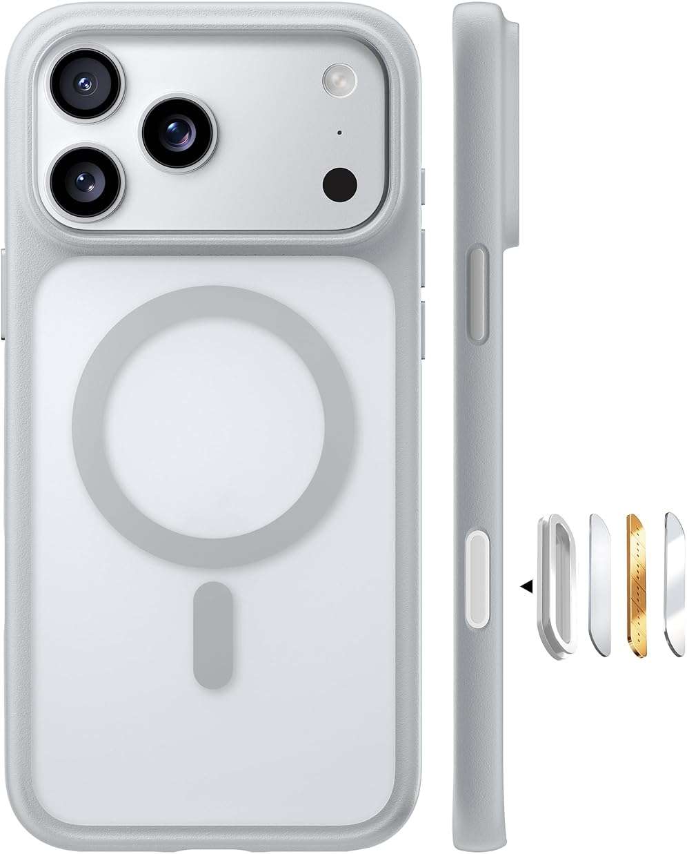 TORRAS Stronger Magnetic & Shockproof for iPhone 17 Pro Max Case, Fit for MagSafe, Military Grade Drop Protection, Camera Control, DIY Button, Slim for iPhone 17 Pro Max Case Translucent Silver - Image 1