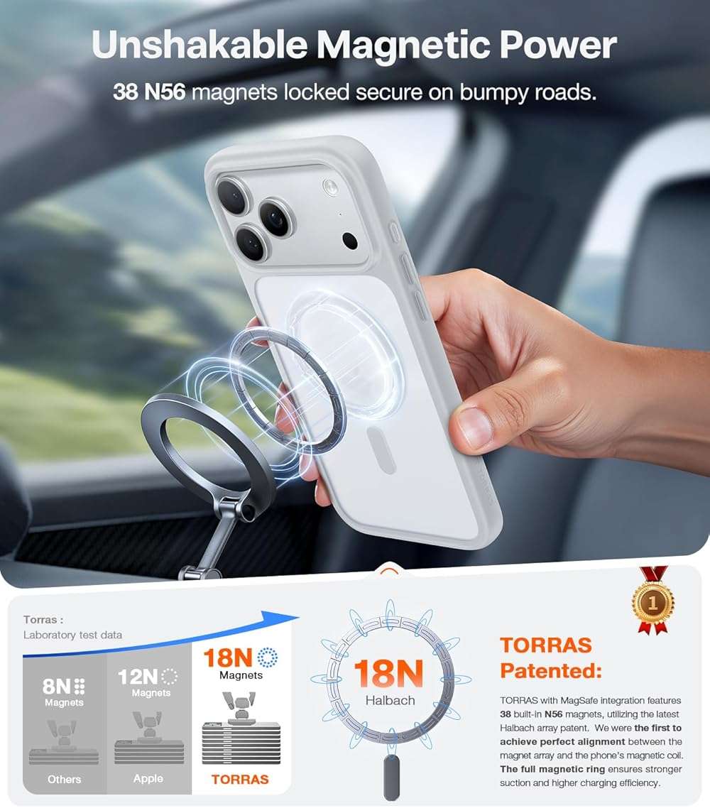 TORRAS Stronger Magnetic & Shockproof for iPhone 17 Pro Max Case, Fit for MagSafe, Military Grade Drop Protection, Camera Control, DIY Button, Slim for iPhone 17 Pro Max Case Translucent Silver - Image 2