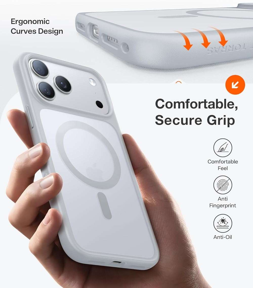 TORRAS Stronger Magnetic & Shockproof for iPhone 17 Pro Max Case, Fit for MagSafe, Military Grade Drop Protection, Camera Control, DIY Button, Slim for iPhone 17 Pro Max Case Translucent Silver - Image 7