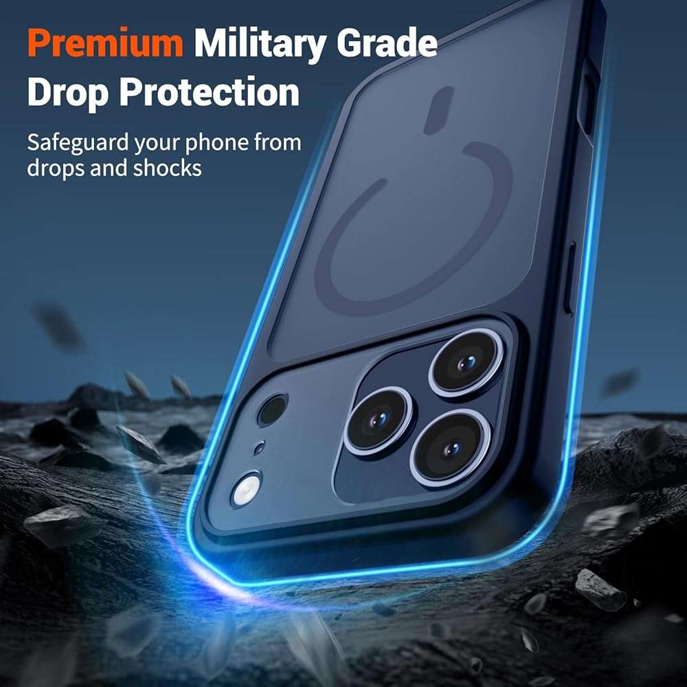 SUPFINE Magnetic for iPhone 17 Pro Max Case (Compatible with MagSafe)(Military Grade Drop Protection)(Camera Protection) Translucent Matte Shockproof Phone Cover,Dark Blue - Image 3