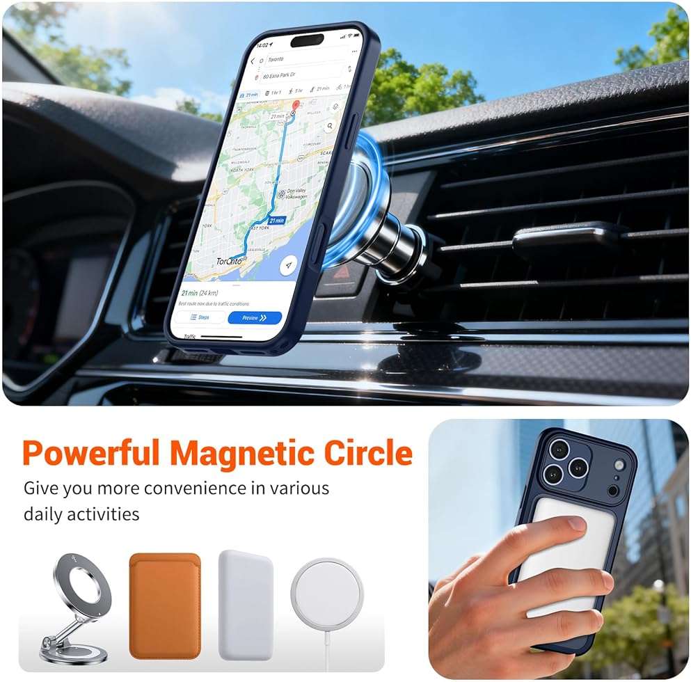 SUPFINE Magnetic for iPhone 17 Pro Max Case (Compatible with MagSafe)(Military Grade Drop Protection)(Camera Protection) Translucent Matte Shockproof Phone Cover,Dark Blue - Image 4