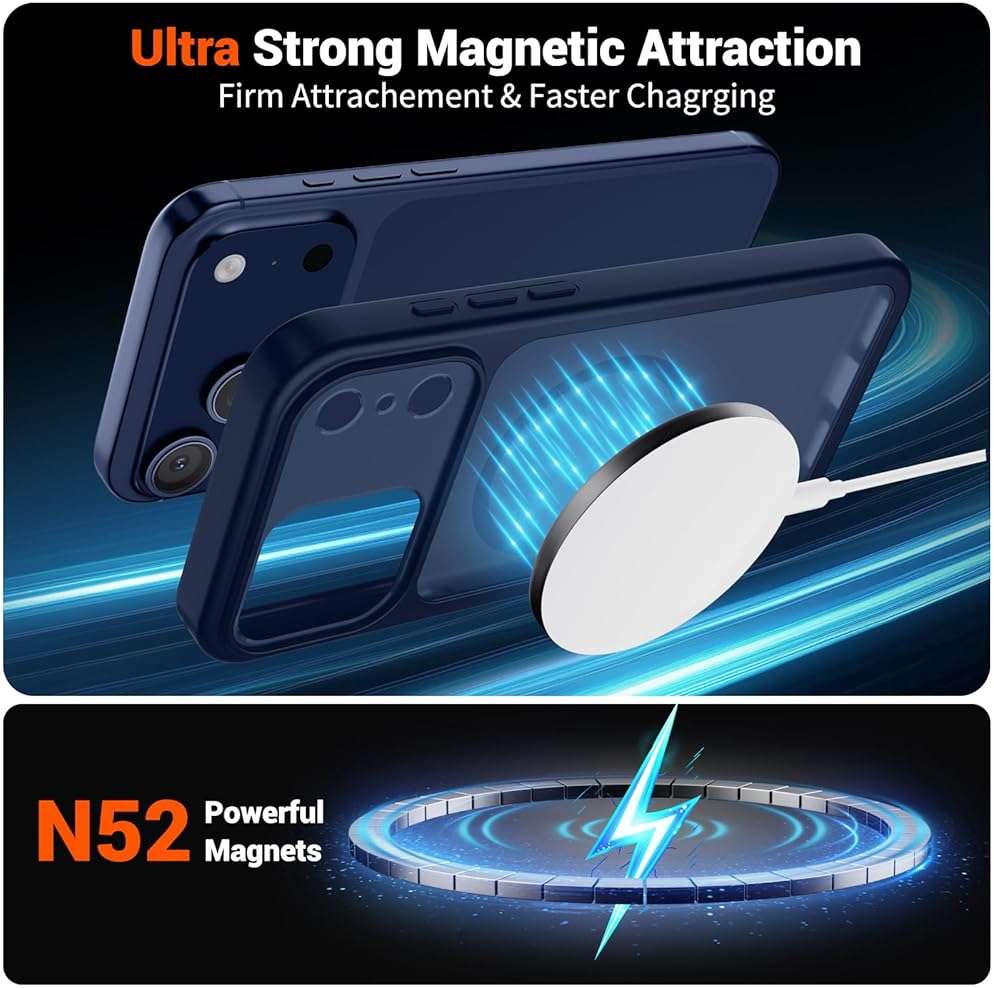 SUPFINE Magnetic for iPhone 17 Pro Max Case (Compatible with MagSafe)(Military Grade Drop Protection)(Camera Protection) Translucent Matte Shockproof Phone Cover,Dark Blue - Image 5