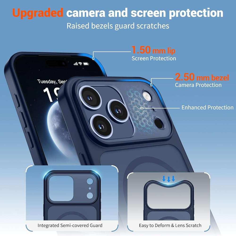 SUPFINE Magnetic for iPhone 17 Pro Max Case (Compatible with MagSafe)(Military Grade Drop Protection)(Camera Protection) Translucent Matte Shockproof Phone Cover,Dark Blue - Image 6