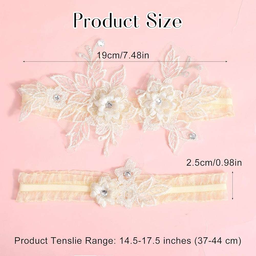 2 Pcs Garters for Bride, Soft Lace Flower Wedding Garter, Elastic Band Leg Garter for Wedding, Tea Party, Daily Outfit Bride Accessories - Image 2