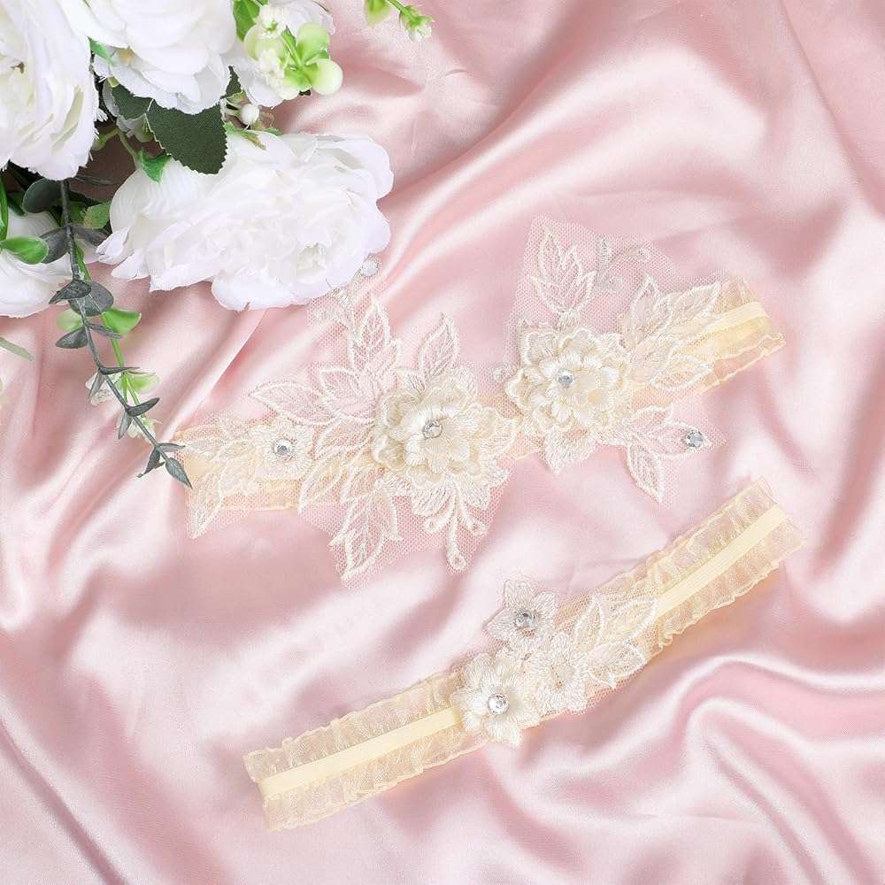 2 Pcs Garters for Bride, Soft Lace Flower Wedding Garter, Elastic Band Leg Garter for Wedding, Tea Party, Daily Outfit Bride Accessories - Image 7