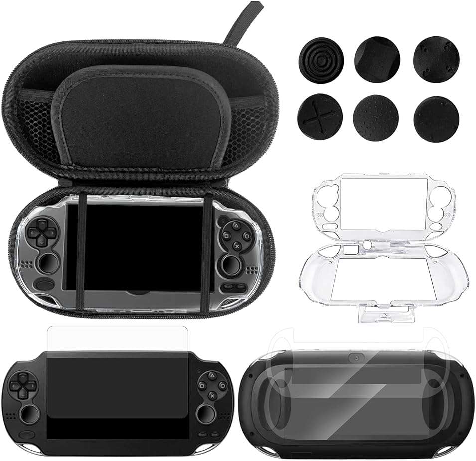 JDGPOKOO 10 in 1 Accessories Kit for PS Vita 1000, Carrying Case for PSV 1000, Protective Case, Front and Back Screen Protectors, and 6Pcs Thumb Grip Caps, for PlayStation Vita 1000/PCH-1000 ONLY - Image 1