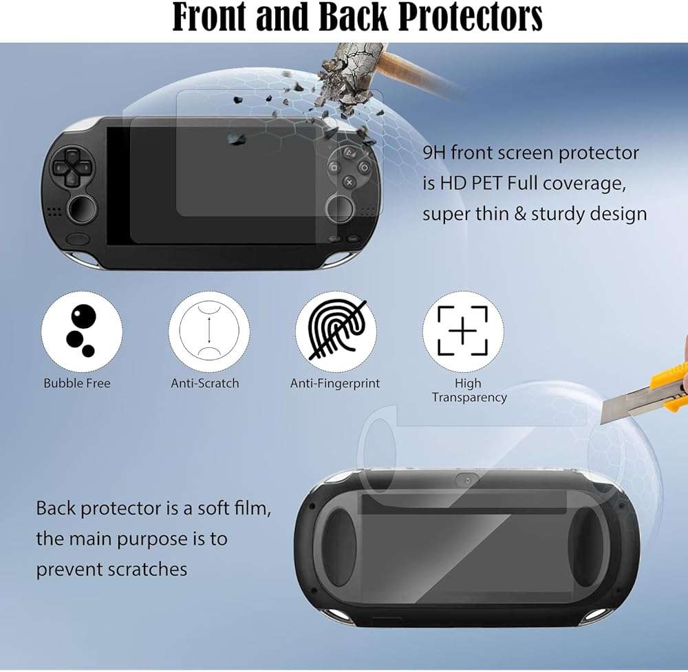 JDGPOKOO 10 in 1 Accessories Kit for PS Vita 1000, Carrying Case for PSV 1000, Protective Case, Front and Back Screen Protectors, and 6Pcs Thumb Grip Caps, for PlayStation Vita 1000/PCH-1000 ONLY - Image 4