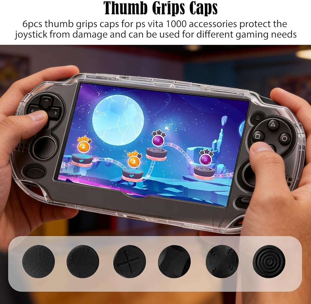 JDGPOKOO 10 in 1 Accessories Kit for PS Vita 1000, Carrying Case for PSV 1000, Protective Case, Front and Back Screen Protectors, and 6Pcs Thumb Grip Caps, for PlayStation Vita 1000/PCH-1000 ONLY - Image 5