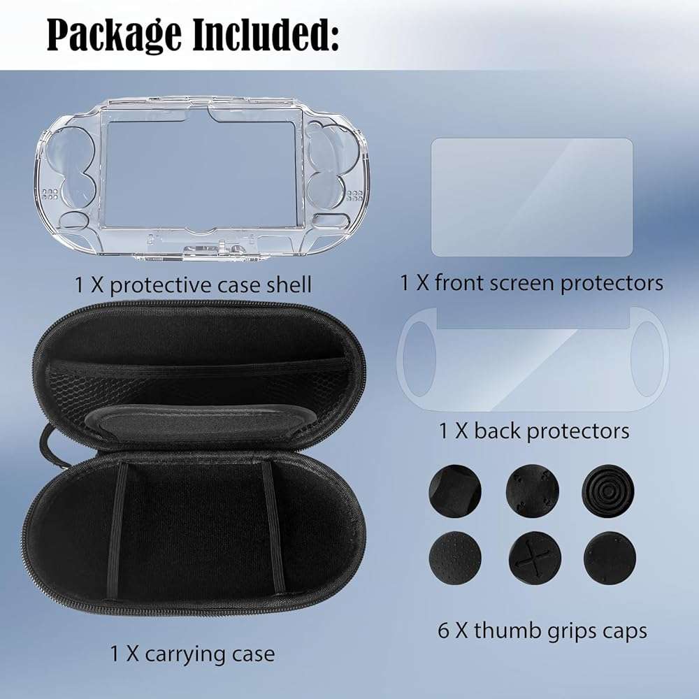 JDGPOKOO 10 in 1 Accessories Kit for PS Vita 1000, Carrying Case for PSV 1000, Protective Case, Front and Back Screen Protectors, and 6Pcs Thumb Grip Caps, for PlayStation Vita 1000/PCH-1000 ONLY - Image 7