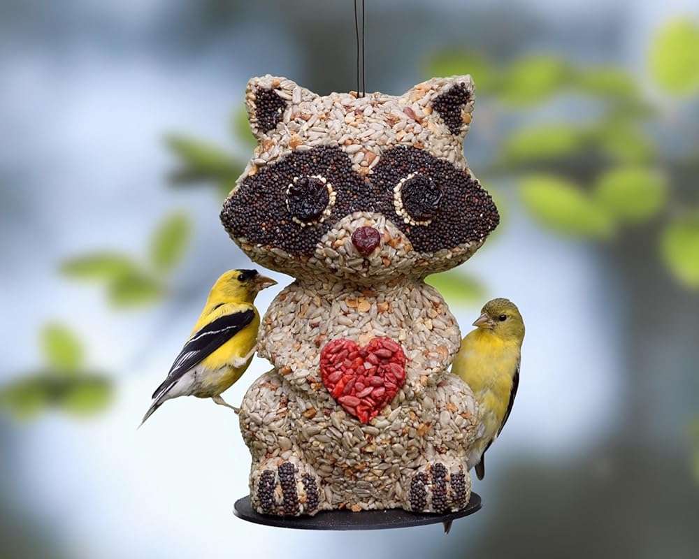 Birdzy Handmade Wild Bird Feeder, Raccoon Shaped Edible Seed Cake with Premium Nuts Mix, 7.5 x 4.5 Inches, Weather Resistant Outdoor Garden Decor, Ready to Hang - Image 1