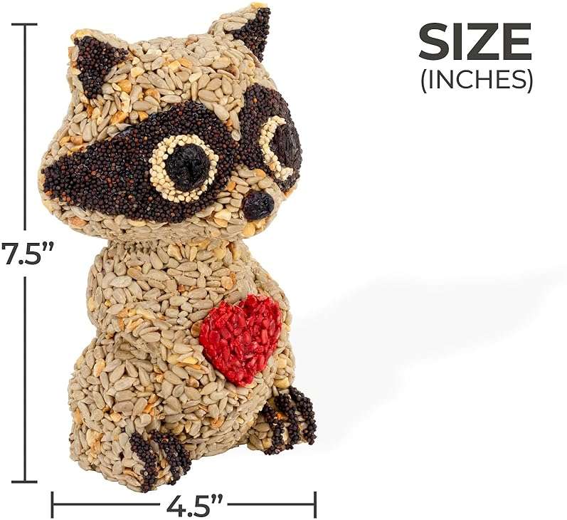 Birdzy Handmade Wild Bird Feeder, Raccoon Shaped Edible Seed Cake with Premium Nuts Mix, 7.5 x 4.5 Inches, Weather Resistant Outdoor Garden Decor, Ready to Hang - Image 2