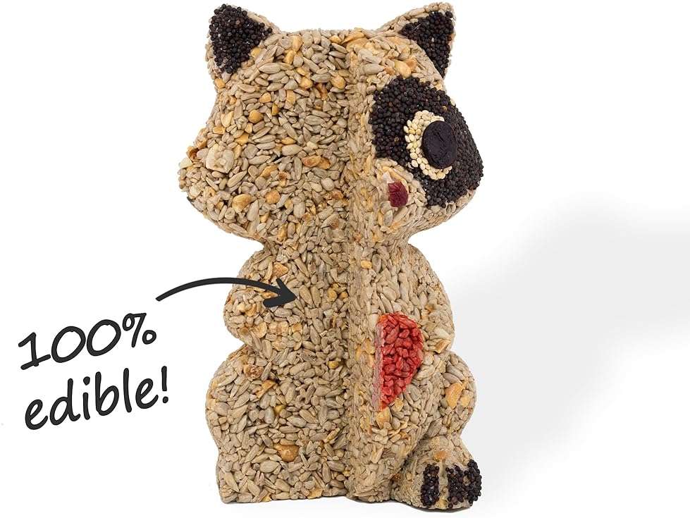 Birdzy Handmade Wild Bird Feeder, Raccoon Shaped Edible Seed Cake with Premium Nuts Mix, 7.5 x 4.5 Inches, Weather Resistant Outdoor Garden Decor, Ready to Hang - Image 4