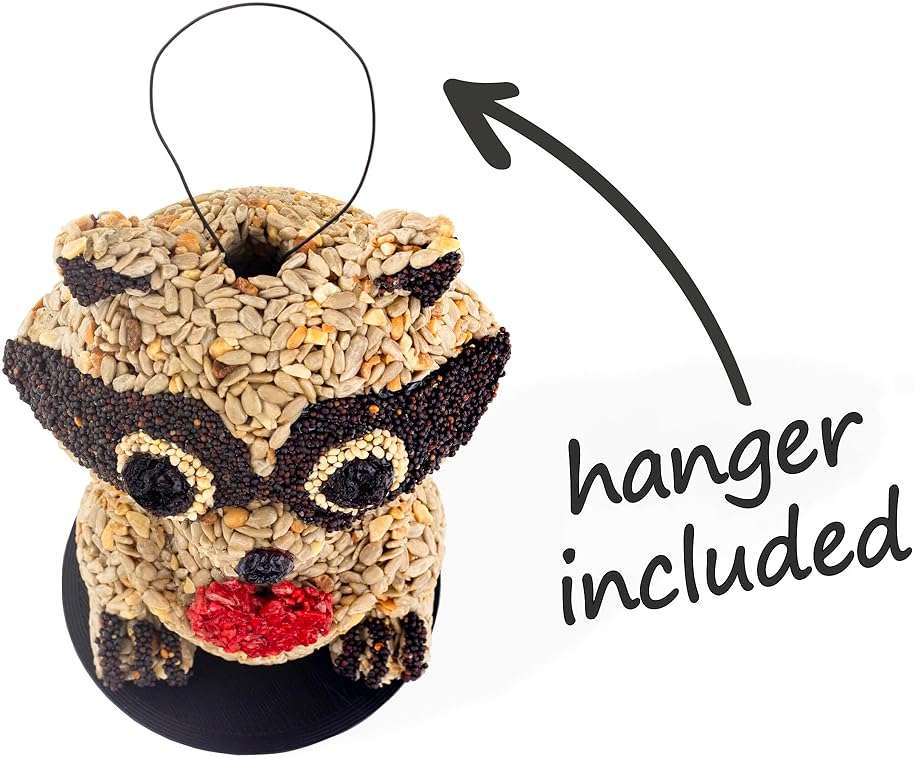 Birdzy Handmade Wild Bird Feeder, Raccoon Shaped Edible Seed Cake with Premium Nuts Mix, 7.5 x 4.5 Inches, Weather Resistant Outdoor Garden Decor, Ready to Hang - Image 5