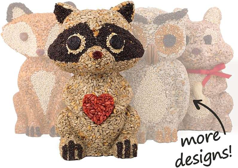 Birdzy Handmade Wild Bird Feeder, Raccoon Shaped Edible Seed Cake with Premium Nuts Mix, 7.5 x 4.5 Inches, Weather Resistant Outdoor Garden Decor, Ready to Hang - Image 6