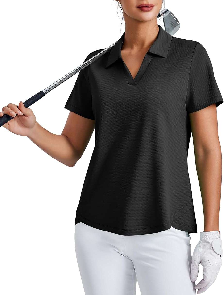PINSPARK Womens Golf Shirt Short Sleeve Polo Shirts UPF 50+ Tennis Top V-Neck Workout Tops Collared Activewear T-Shirts - Image 1