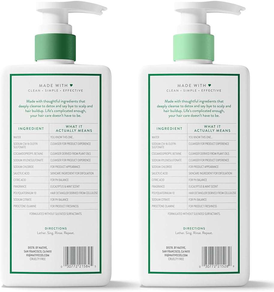 Native Scalp Detox Shampoo and Conditioner, Eucalyptus & Mint, Naturally Derived Ingredients | All Hair Types, Color & Treated, Fine to Dry Damaged, Sulfate & Dye Free - 2-Pack - Image 9