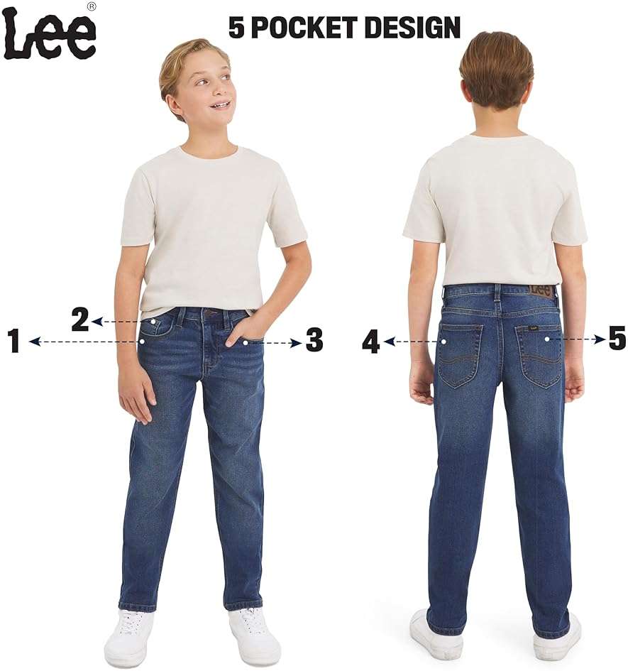 Lee Boys' 5 Pocket Straight Fit Stretch Waist Denim Jeans - Image 2
