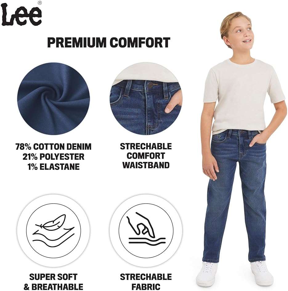 Lee Boys' 5 Pocket Straight Fit Stretch Waist Denim Jeans - Image 3
