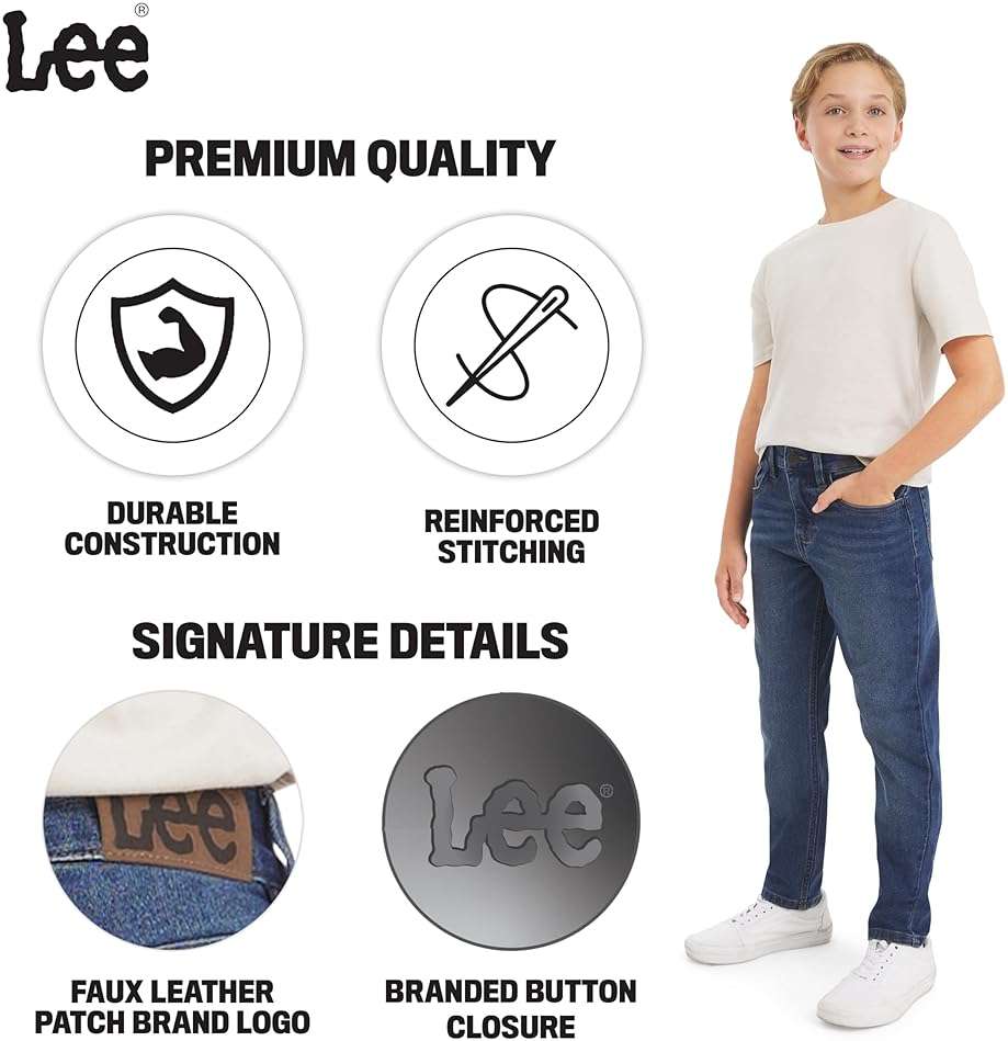 Lee Boys' 5 Pocket Straight Fit Stretch Waist Denim Jeans - Image 4