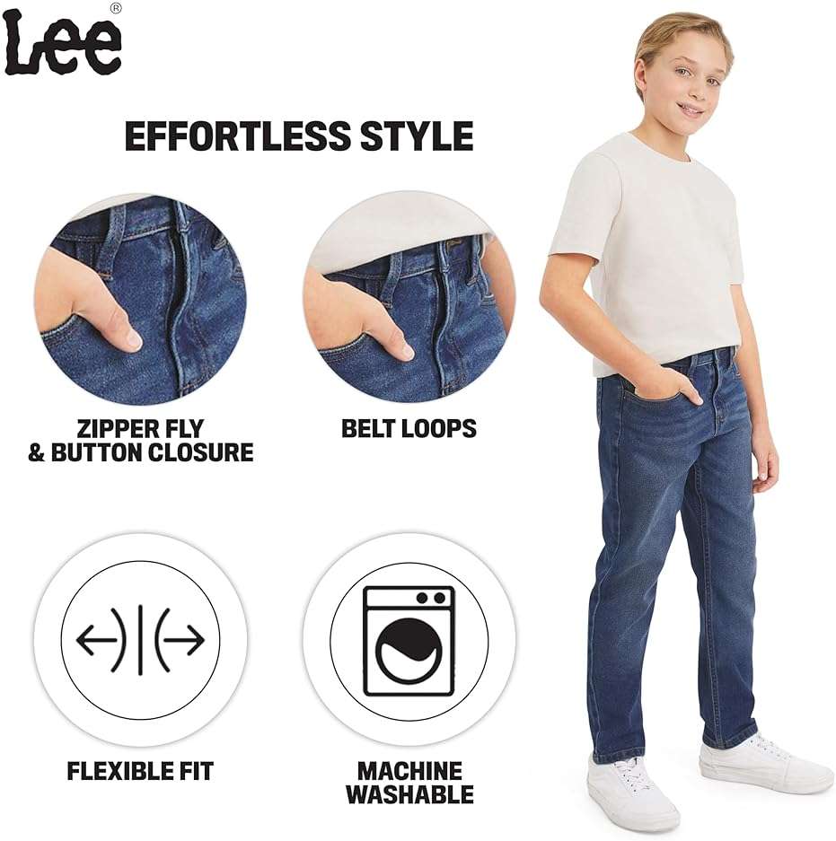 Lee Boys' 5 Pocket Straight Fit Stretch Waist Denim Jeans - Image 5