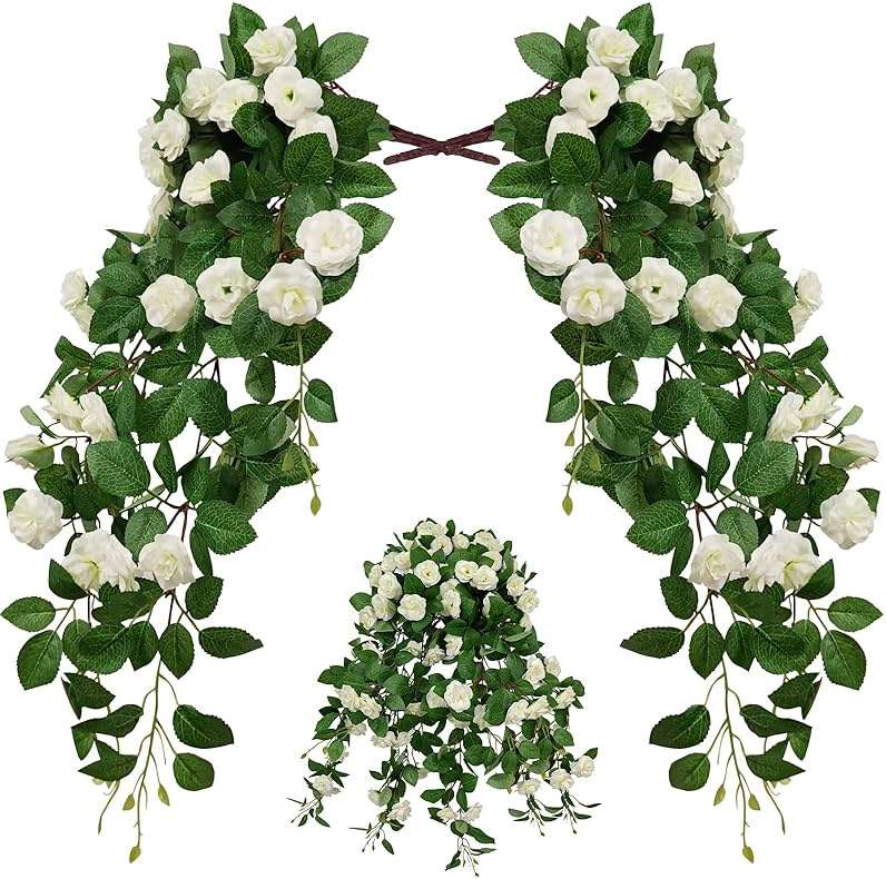 Dronside Artificial Flowers Realistic Roses for Decoration, 2Pcs Fake Hanging Roses Plants UV & Fading Resistant for Wedding Party Office Living Room Garden Indoor Outdoor Décor - Image 1
