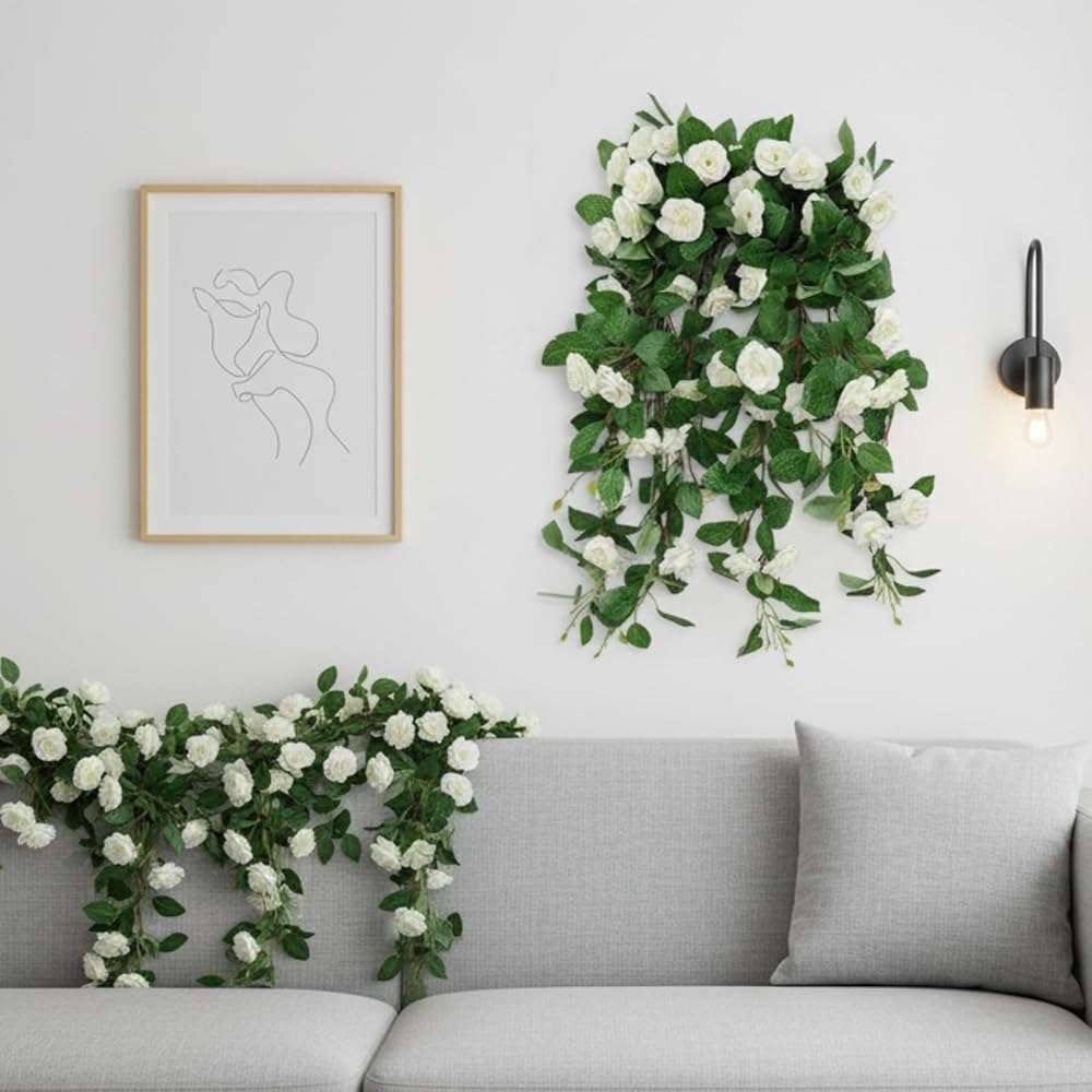 Dronside Artificial Flowers Realistic Roses for Decoration, 2Pcs Fake Hanging Roses Plants UV & Fading Resistant for Wedding Party Office Living Room Garden Indoor Outdoor Décor - Image 2