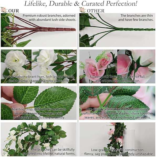 Dronside Artificial Flowers Realistic Roses for Decoration, 2Pcs Fake Hanging Roses Plants UV & Fading Resistant for Wedding Party Office Living Room Garden Indoor Outdoor Décor - Image 4