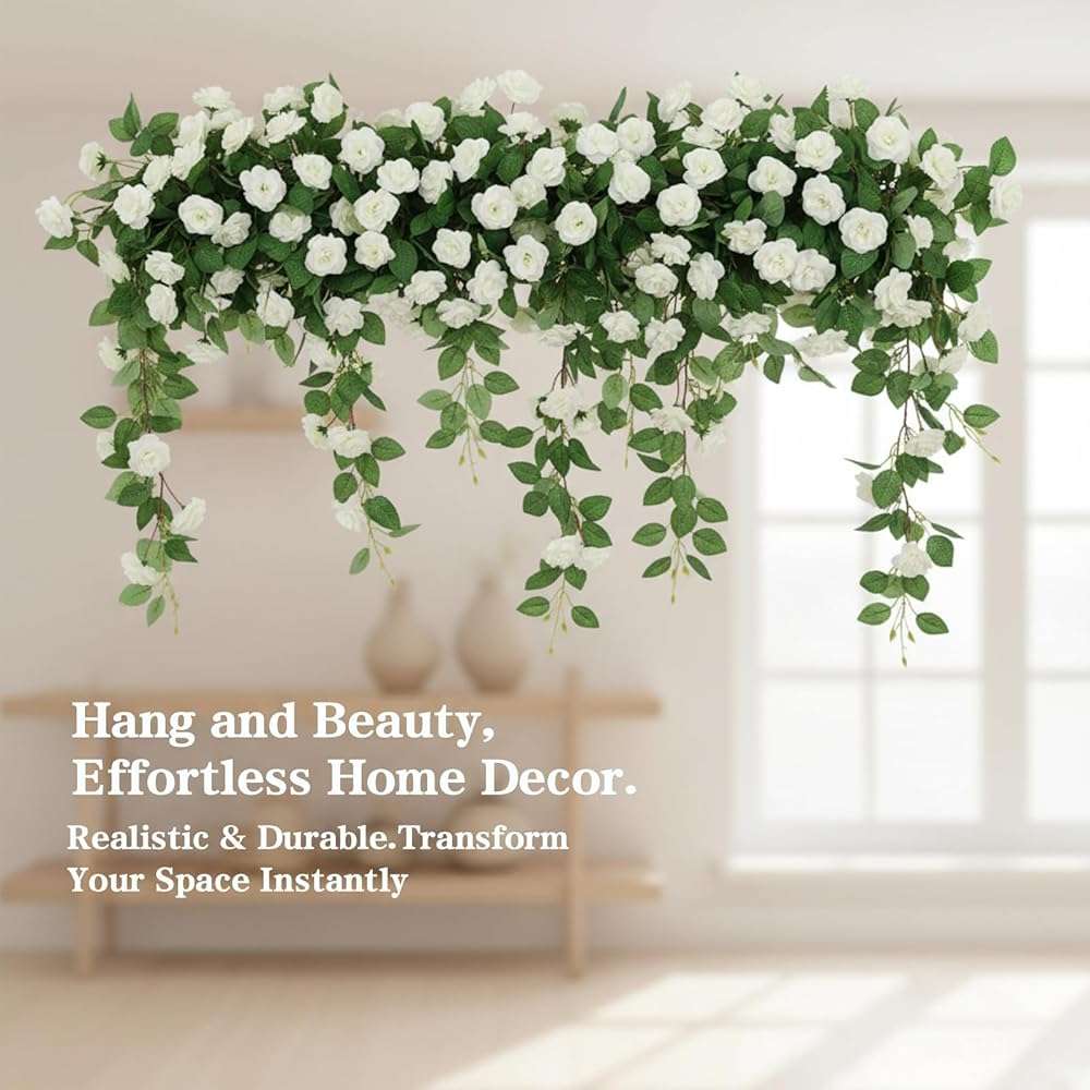 Dronside Artificial Flowers Realistic Roses for Decoration, 2Pcs Fake Hanging Roses Plants UV & Fading Resistant for Wedding Party Office Living Room Garden Indoor Outdoor Décor - Image 7