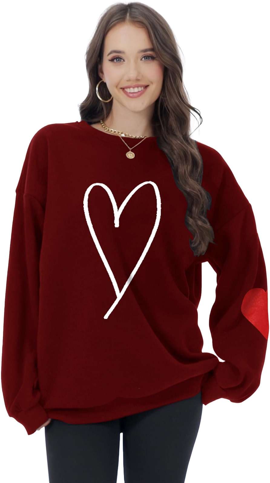ZUNQKG Womens Valentines Day Sweatshirt-Heart Printed Long Sleeve Crewneck Pullover Oversized Sweatshirts - Image 2