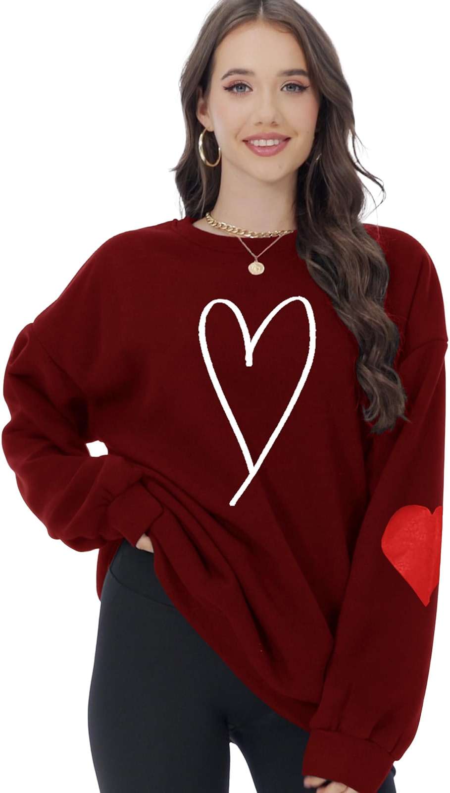 ZUNQKG Womens Valentines Day Sweatshirt-Heart Printed Long Sleeve Crewneck Pullover Oversized Sweatshirts - Image 3